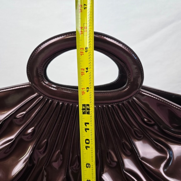 Beijo Luxe Metallic Bronze Patent Pleated Satchel Handbag Crossbody Bag Large - Picture 11 of 16